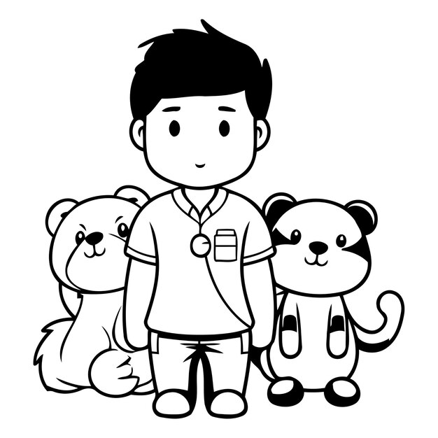 Vettore cartoon carino con cane e orso illustrazione vettoriale in stile piatto