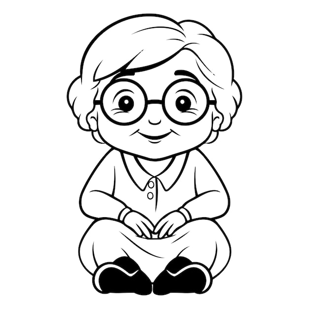 Vettore dolce ragazzo dei cartoni animati con gli occhiali per il libro da colorare