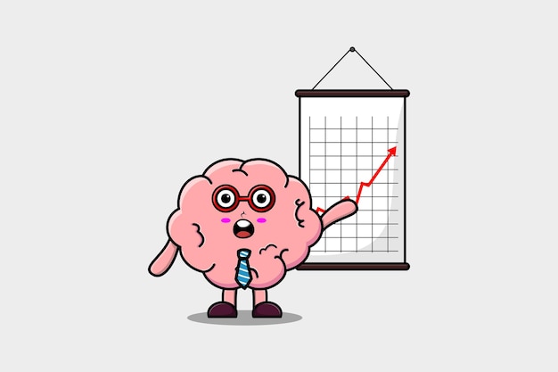 Cute cartoon Brain businessman present information in flat modern style design