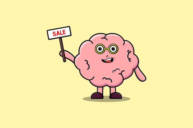 Cute cartoon Brain character holding sale sign designs in concept flat cartoon style