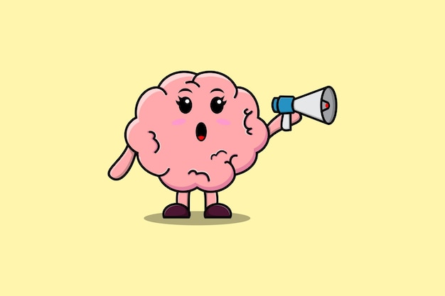 Cute Cartoon Brain character speak with megaphone in 3d cartoon style concept