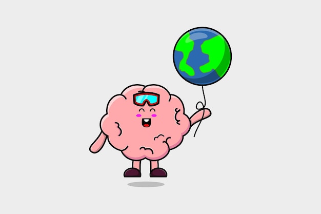 Милый мультфильм "Мозг, плавающий с векторной иллюстрацией шара земли"