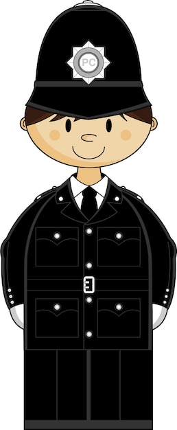 Vector cute cartoon british policeman character emergency services illustration