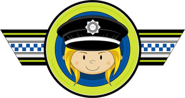 かわいい漫画のイギリスの女性警察官のキャラクター 緊急サービス イラスト