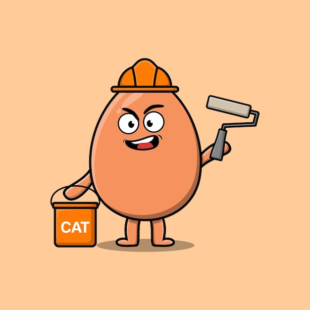 Cute cartoon brown cute egg as a builder character painting in 3d modern style design