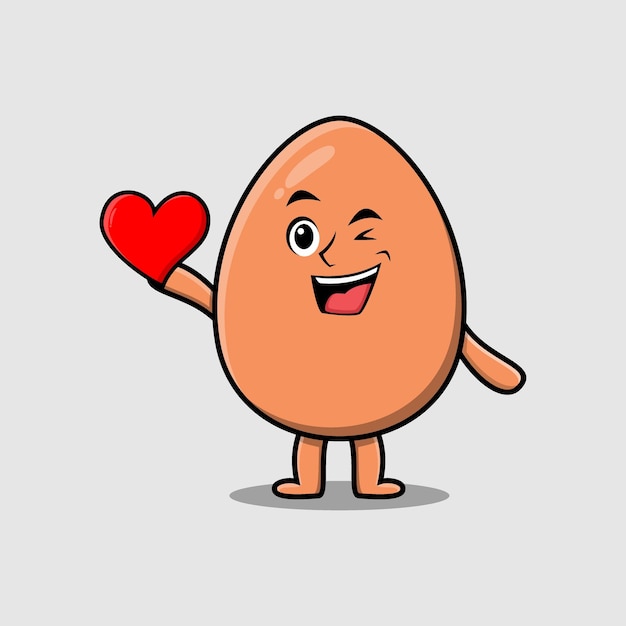 Cute cartoon brown cute egg holding big red heart