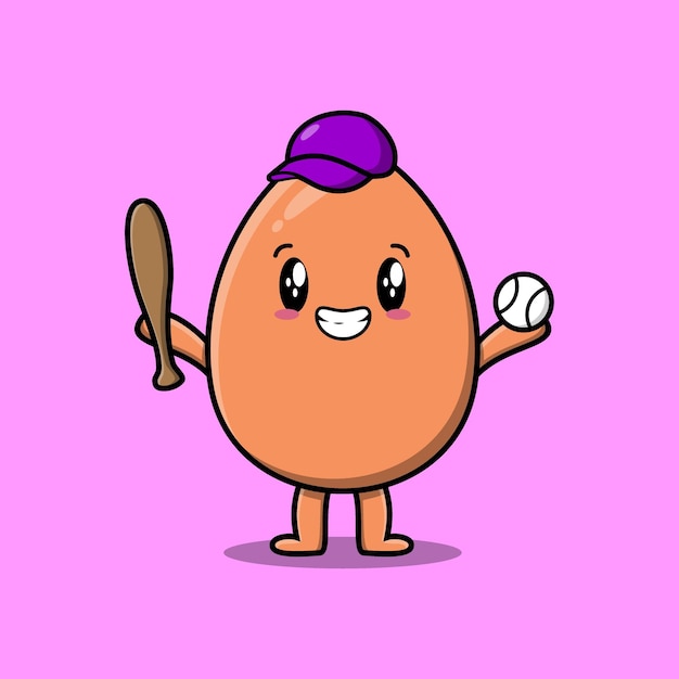 Cute cartoon brown cute egg playing baseball