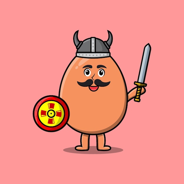 Cute cartoon brown cute egg viking pirate