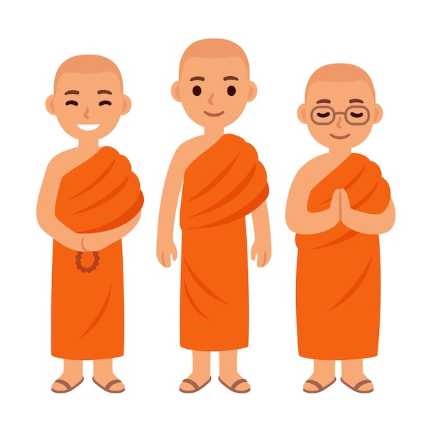 Cute cartoon Buddhist monks