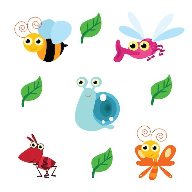 Vector cute cartoon bug and insect character