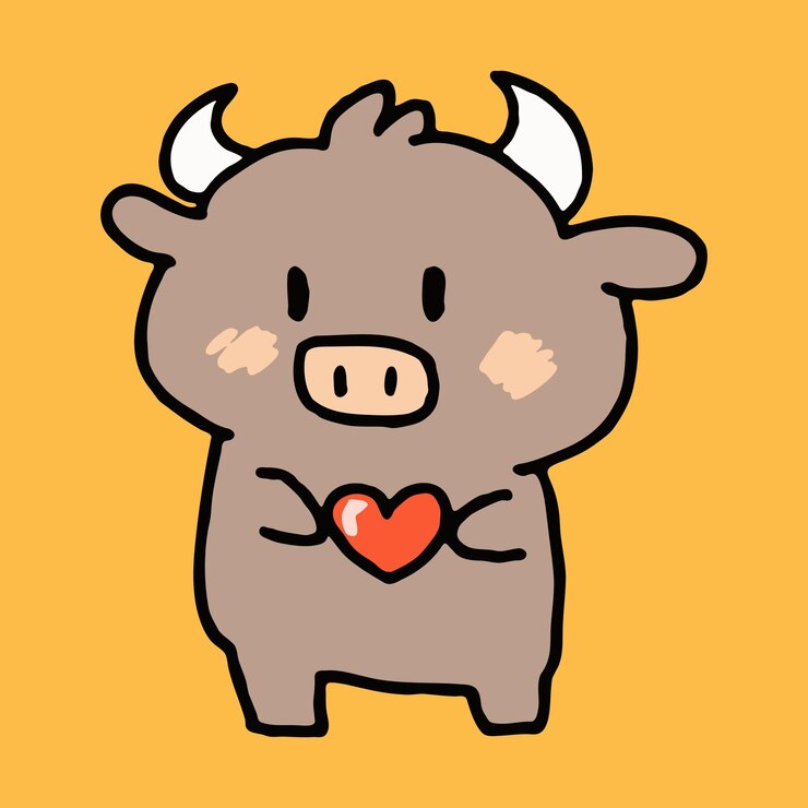 Vector 심장을 들고 있는 귀여운 만화 황소