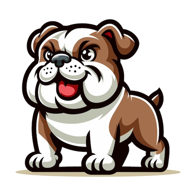 Cute cartoon bulldog puppy mascot character design vector logo template isolated on white background