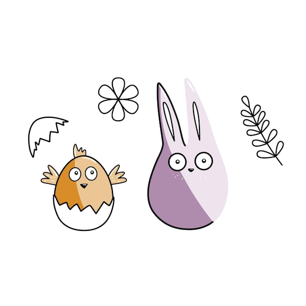 귀여운 만화 토끼와 닭 그림