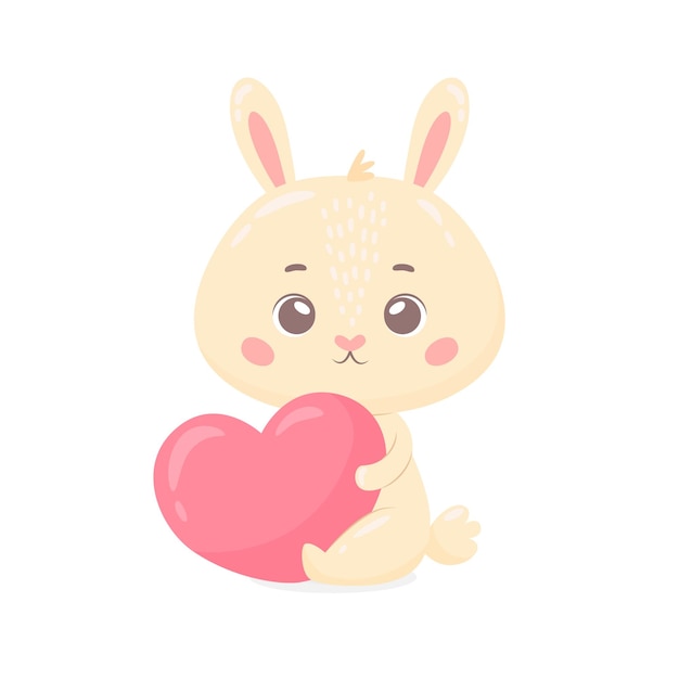 Cute cartoon bunny holding a heart.