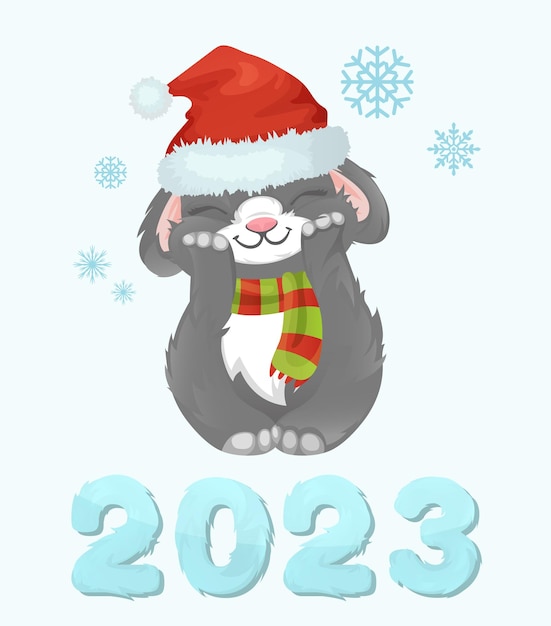 Vector cute cartoon bunny in santa's hat. happy new year 2023