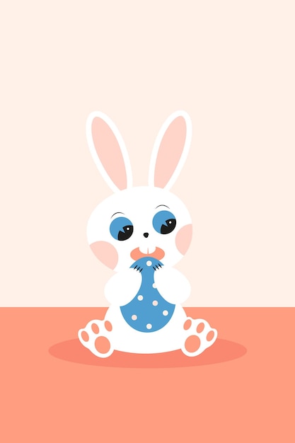 Vector a cute cartoon bunny with a blue egg