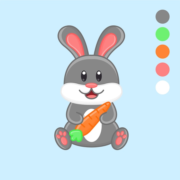 Милый мультяшный кролик с изолированной иллюстрацией морковного вектора