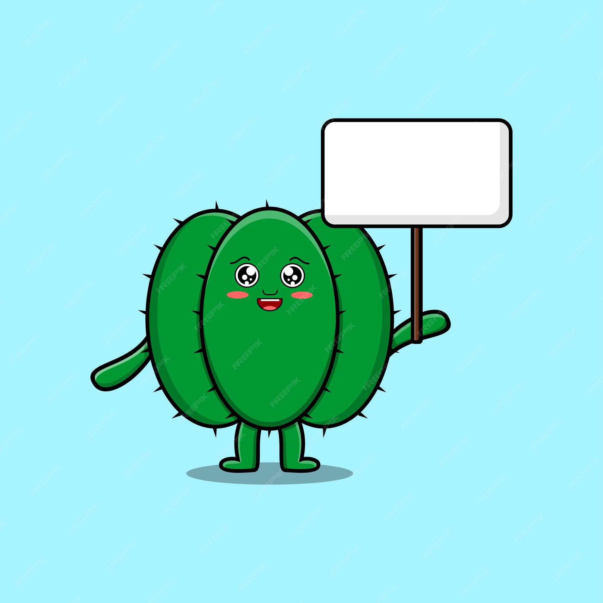 Premium Vector, Cute cactus holding a blank text board