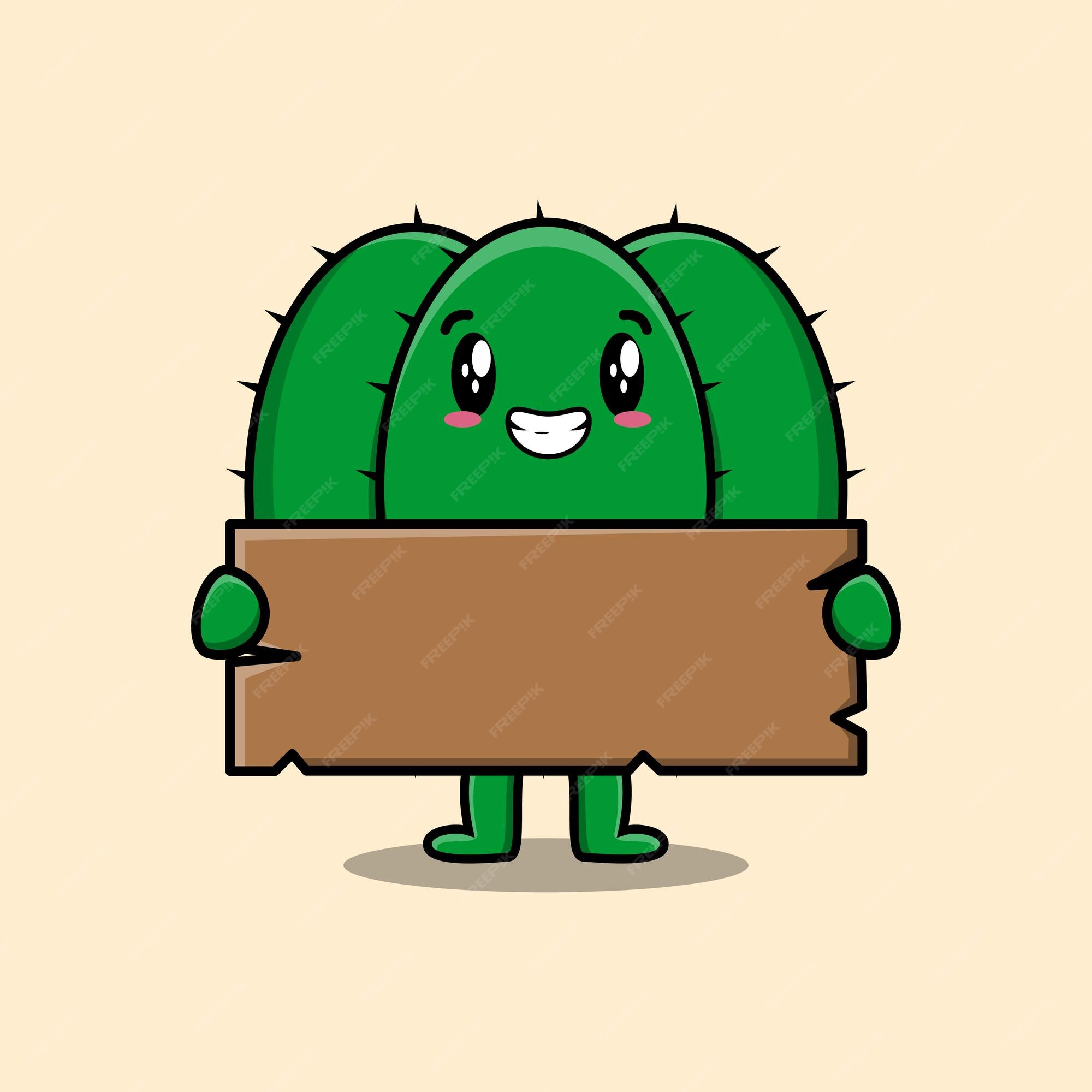 Premium Vector, Cute cactus holding a blank text board