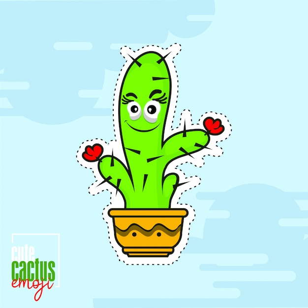 Vector cute cartoon cactus emoji woman