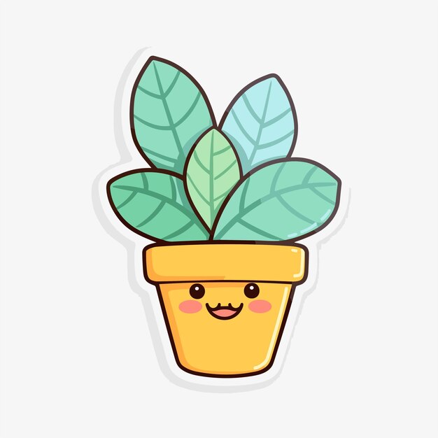 Vector cute cartoon cactus in pot