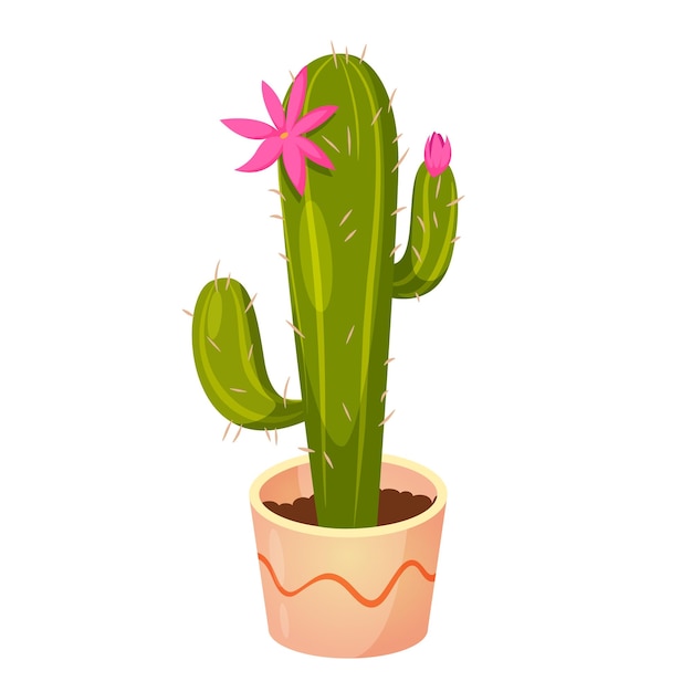 Cute cartoon cactus in pretty pot