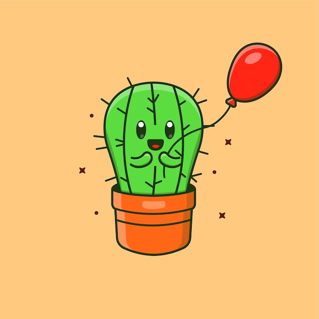 Cute cartoon cactus with balloon in vector illustration Nature isolated vector Flat cartoon style