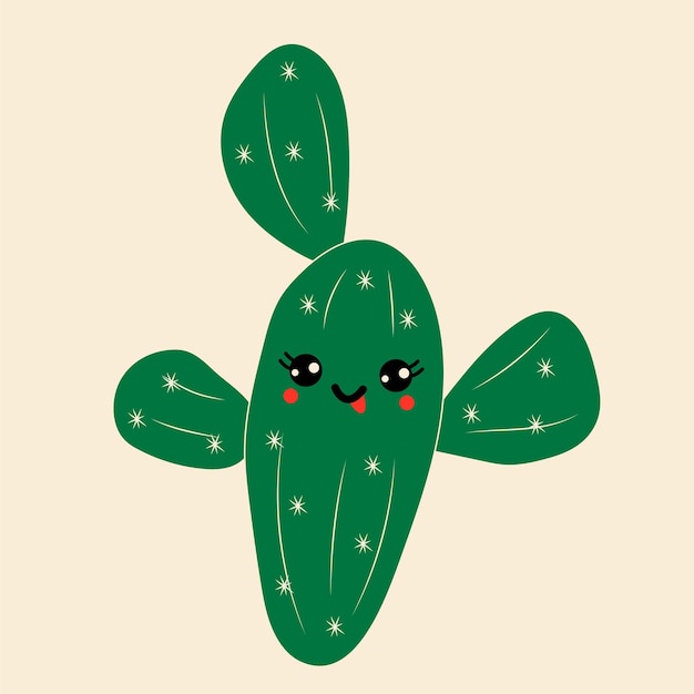 Cute cartoon cactus with kawaii eyes. vector in cartoon style. all elements are isolated