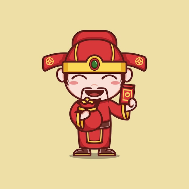 Cute cartoon caishen god in chinese new year