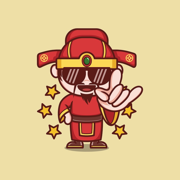 Vector 귀여운 만화 caishen 신 몸짓 로커