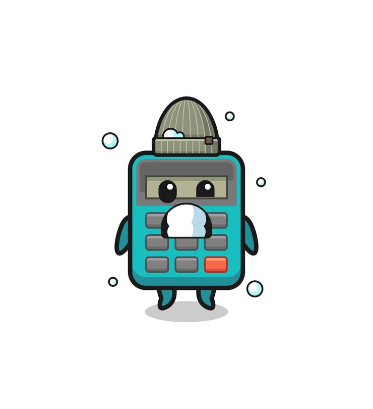 Vector cute cartoon calculator with shivering expression
