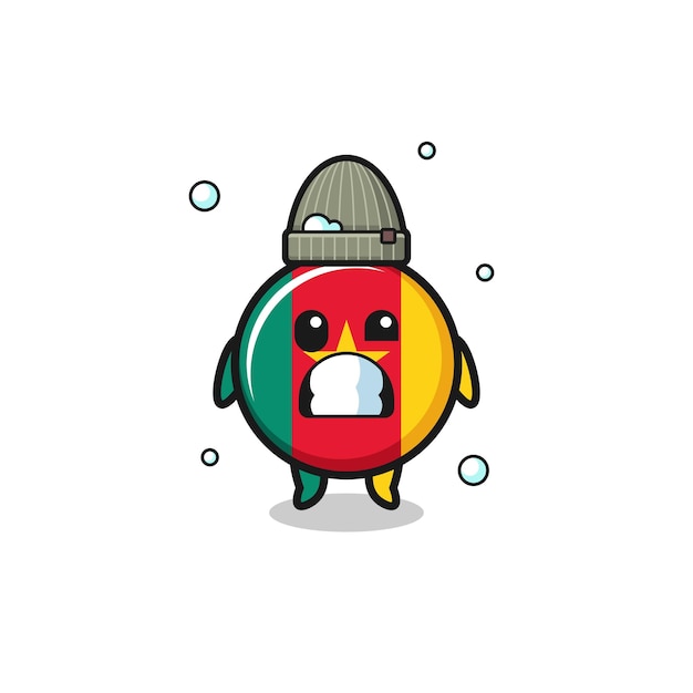 Cute cartoon cameroon flag with shivering expression cute design