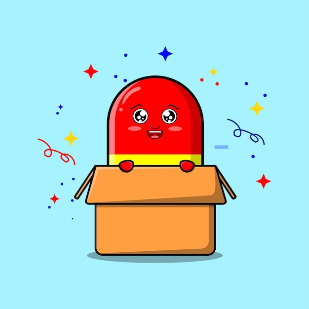 Cute cartoon capsule medicine character coming out from box in flat style cartoon vector icon illust