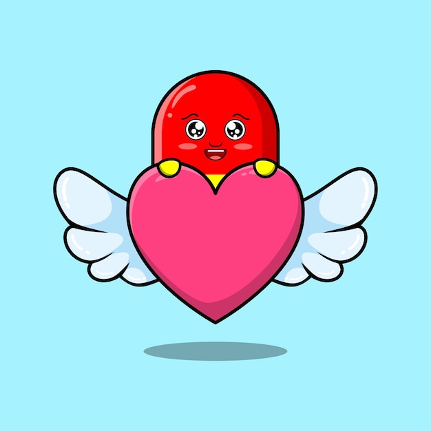 cute cartoon capsule medicine character hiding heart in flat cartoon style illustration