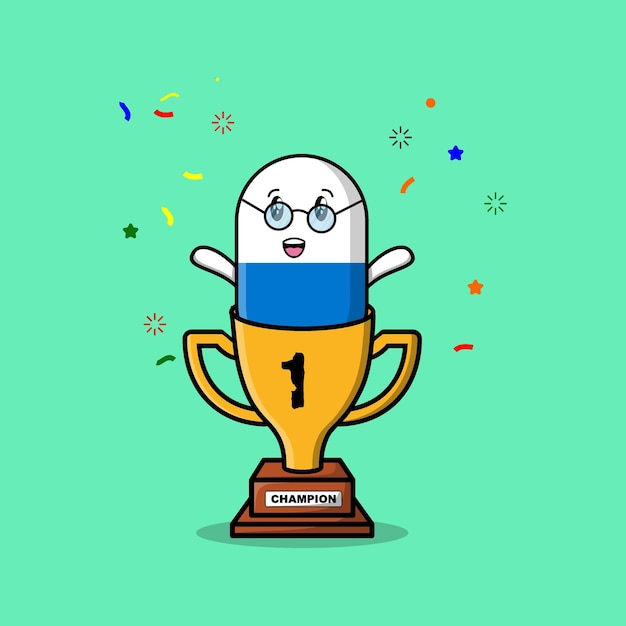 Simpatico cartone animato capsula medicina personaggio in trofeo in stile cartone animato piatto concetto