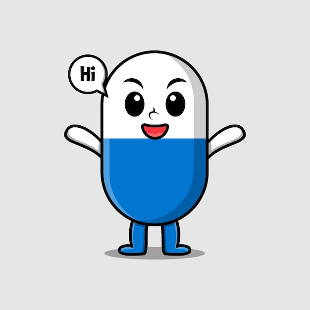 Cute cartoon capsule medicine character with happy expression in modern style design