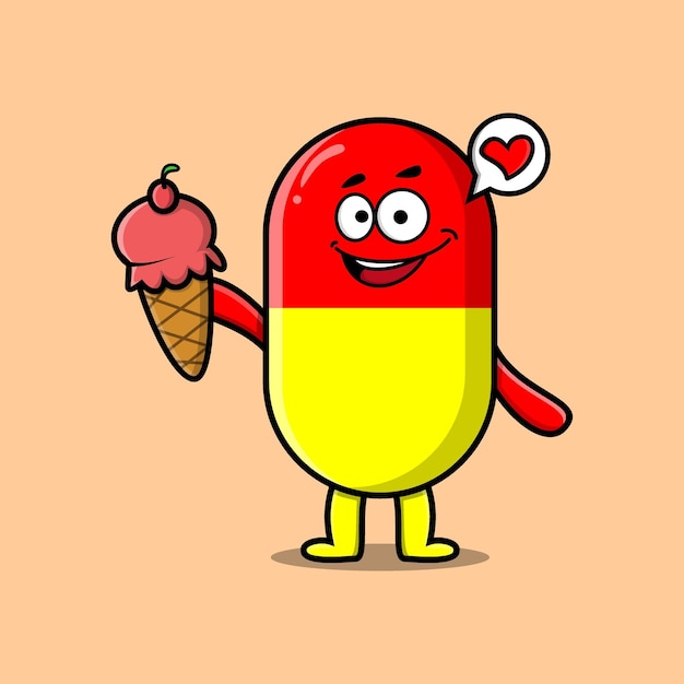 Cute cartoon capsule medicine holding ice cream