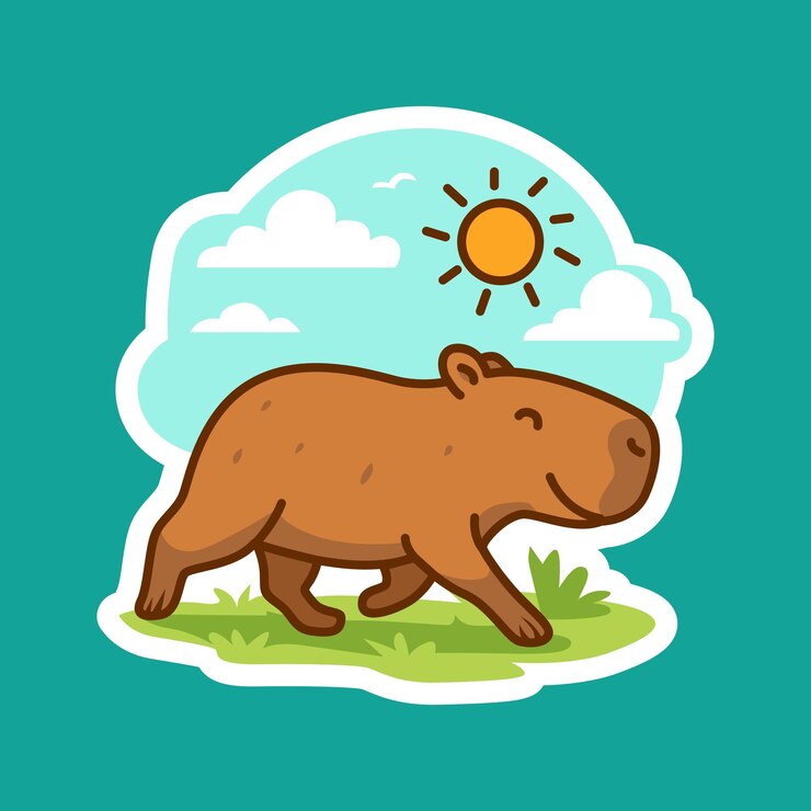 Cute Cartoon Capybara Walking in Nature