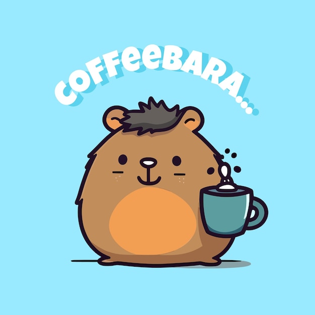 Vector cute cartoon capybara with cup of coffee vector illustration isolated animal vector flat cartoon