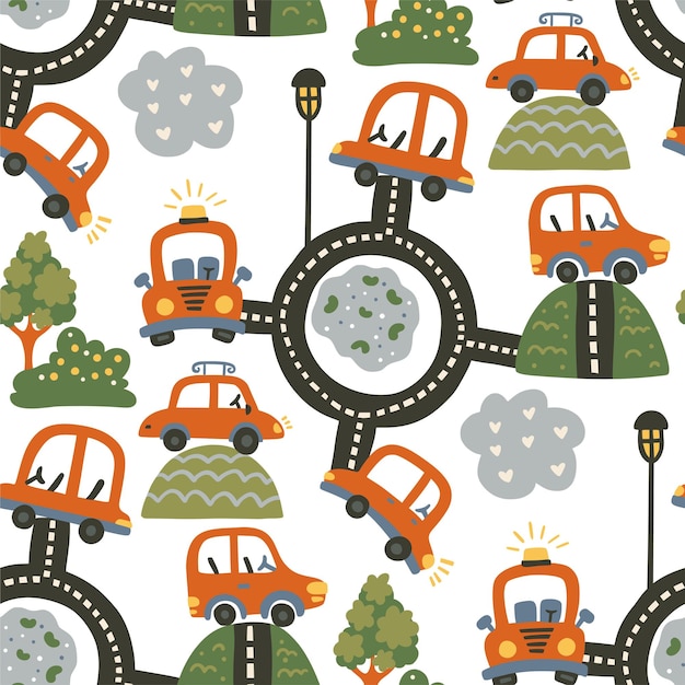 Cute cartoon car seamless pattern