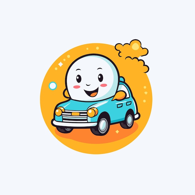 Vector cute cartoon car with smiley face vector flat cartoon character illustration