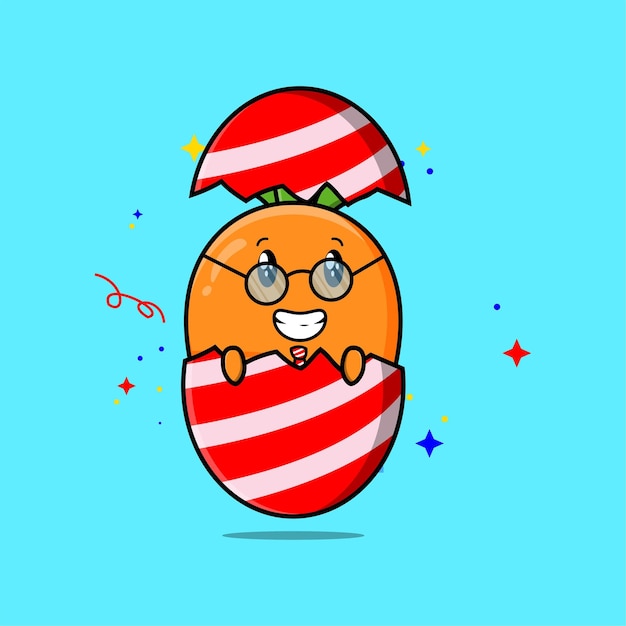 Симпатичный мультяшный морковный персонаж, выходящий из пасхального яйца, выглядит таким счастливым в иллюстрированном мультяшном стиле