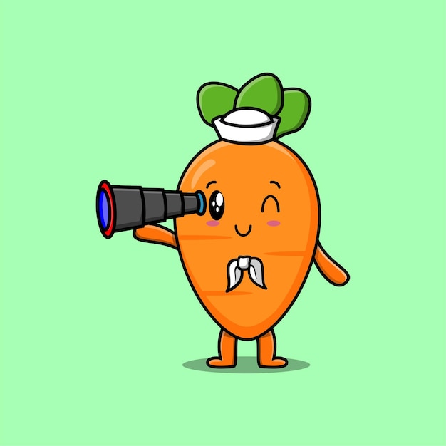 Cute cartoon carrot sailor with hat and using binocular cute modern style design