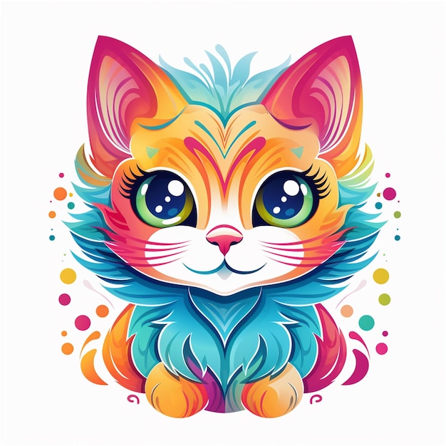 Cute cartoon cat Colorful vector illustration on white background