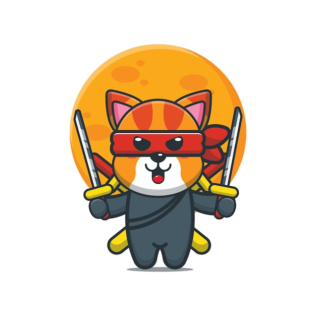 Cute cartoon cat ninja vector illustration