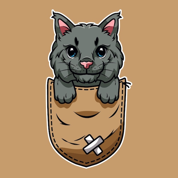 Vettore gatto simpatico cartone animato in una tasca