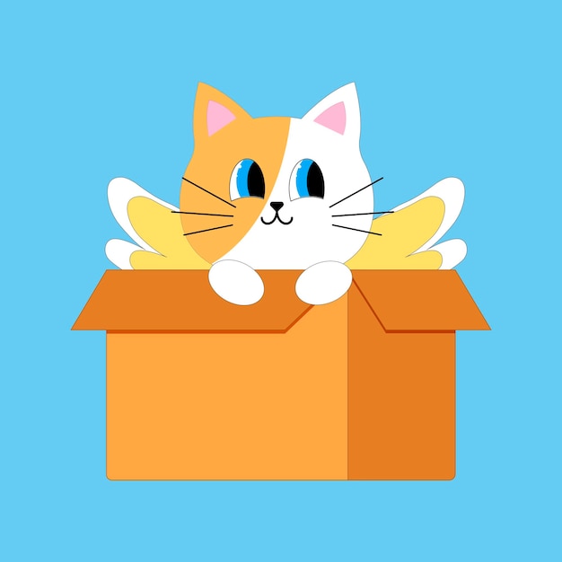 Vector cute cartoon cat sitting in a box