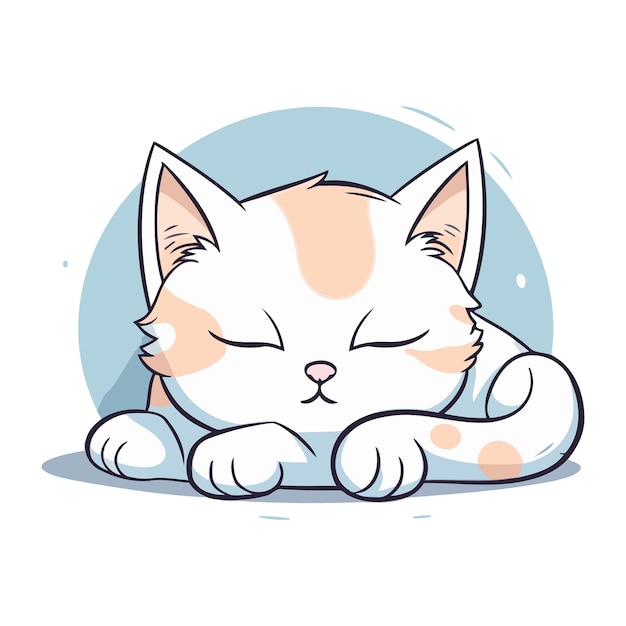 白い背景で眠っている可愛い漫画の猫 ベクトルイラスト