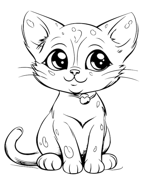 Милый мультяшный кот вектор Иллюстрация Кошка Раскраска страница для детей и взрослых векторный логотип кота Тшир