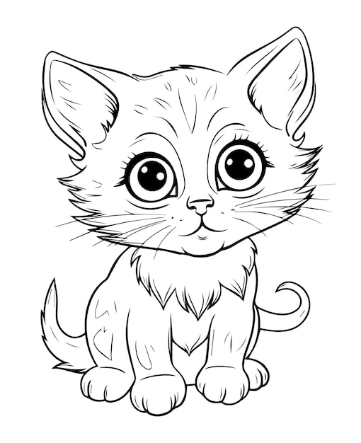 Vettore cute cartoon cat illustrazione vettoriale cat pagina da colorare per bambini cat mascot design logo cat